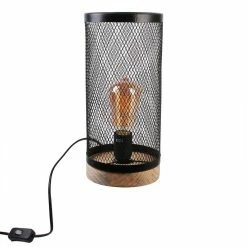 Meilleure affaire ⌛ The Home Deco Factory Lampe cylindre grille en métal noir et bois 🌟
