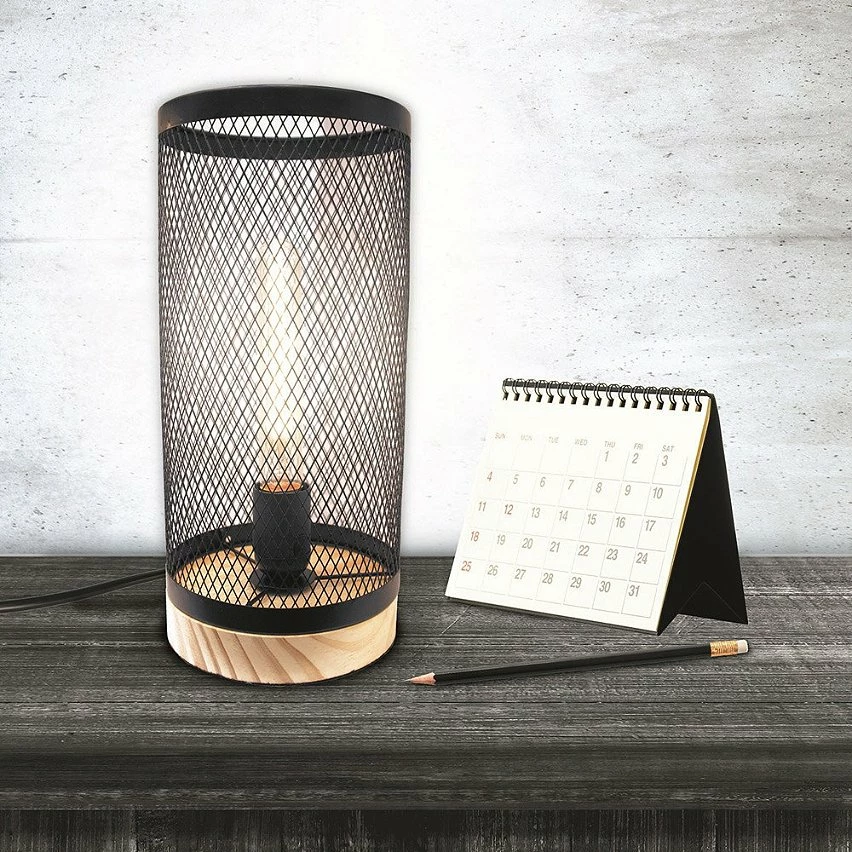 Meilleure affaire ⌛ The Home Deco Factory Lampe cylindre grille en métal noir et bois 🌟 – Image 2