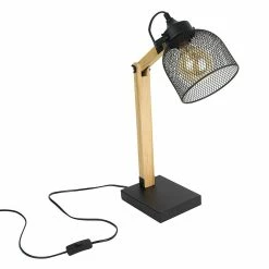 Grosses soldes 😍 The Home Deco Factory Lampe à poser grille en métal noir et bois 😀