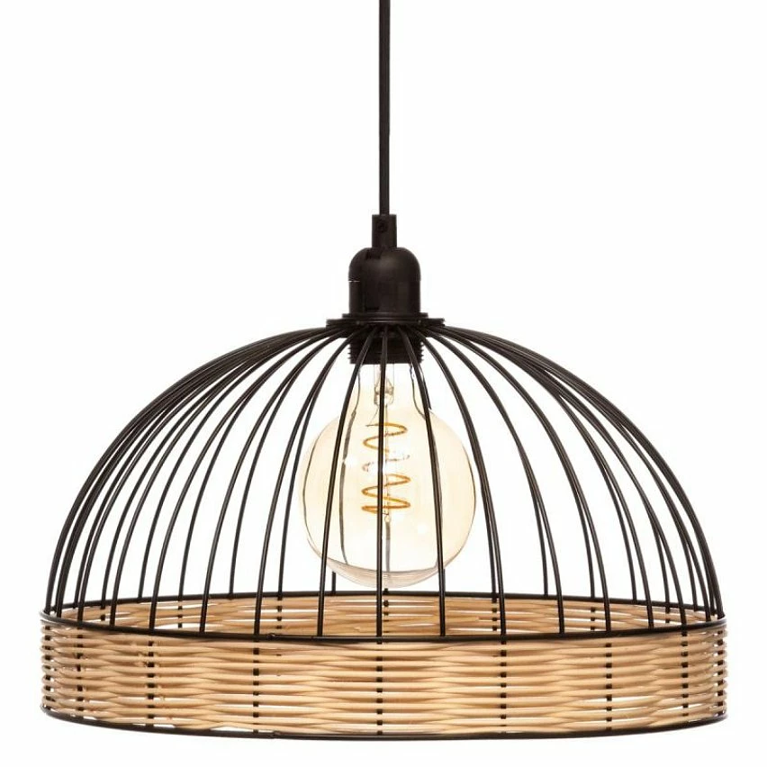 Meilleure affaire ⌛ Atmosphera Lampe Suspension Rotin & Métal "Suwa" 35cm Noir 🧨