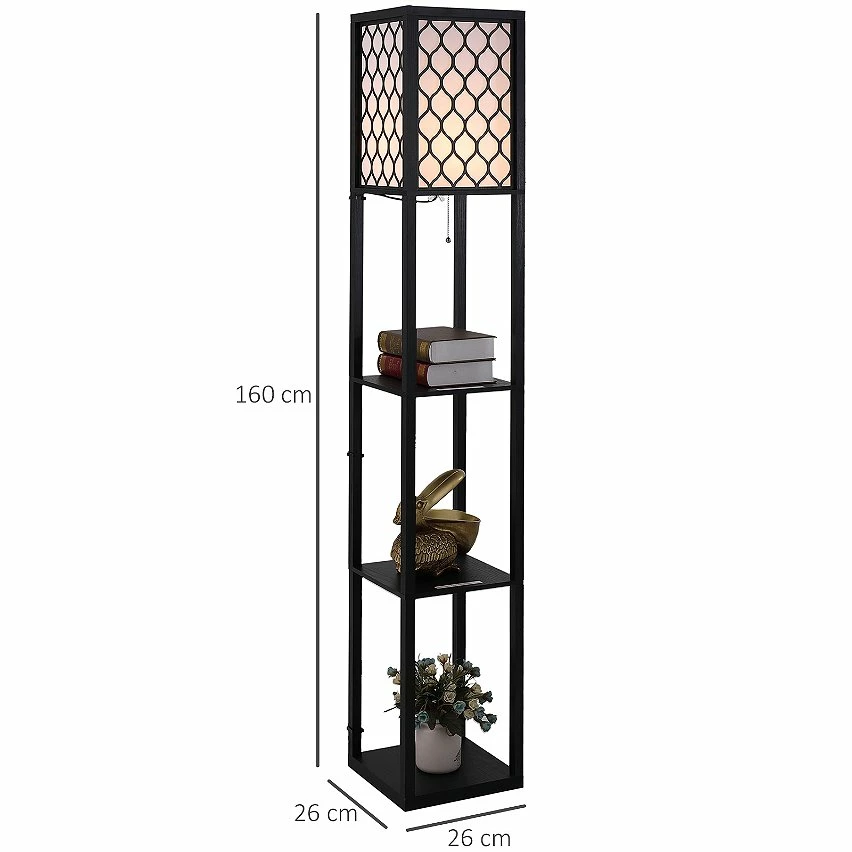 Tout neuf 👏 Homcom Lampadaire étagère lampe étagère 26L x 26l x 160H cm 3 étagères 4 niveaux MDF noir motif nid d'abeille ❤️ – Image 3