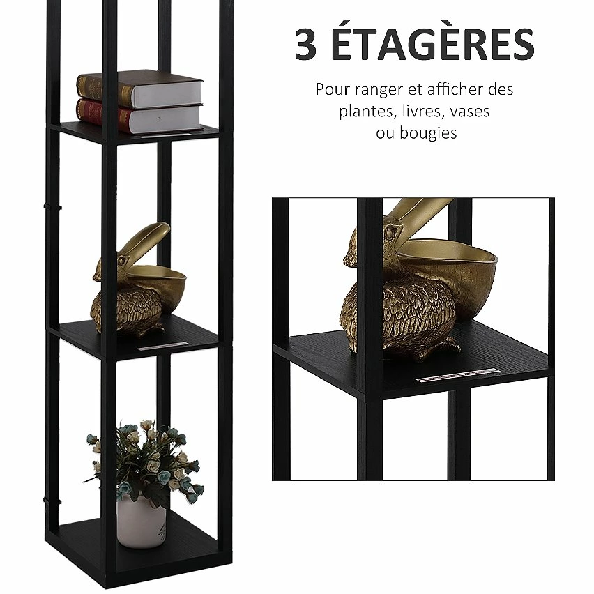 Tout neuf 👏 Homcom Lampadaire étagère lampe étagère 26L x 26l x 160H cm 3 étagères 4 niveaux MDF noir motif nid d'abeille ❤️ – Image 6