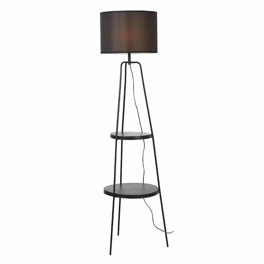 Grosses soldes ✨ Altobuy CIRCLE - Lampadaire en Métal Noir 2 Etagères Abat-Jour en Tissu Noir ⭐ – Image 3