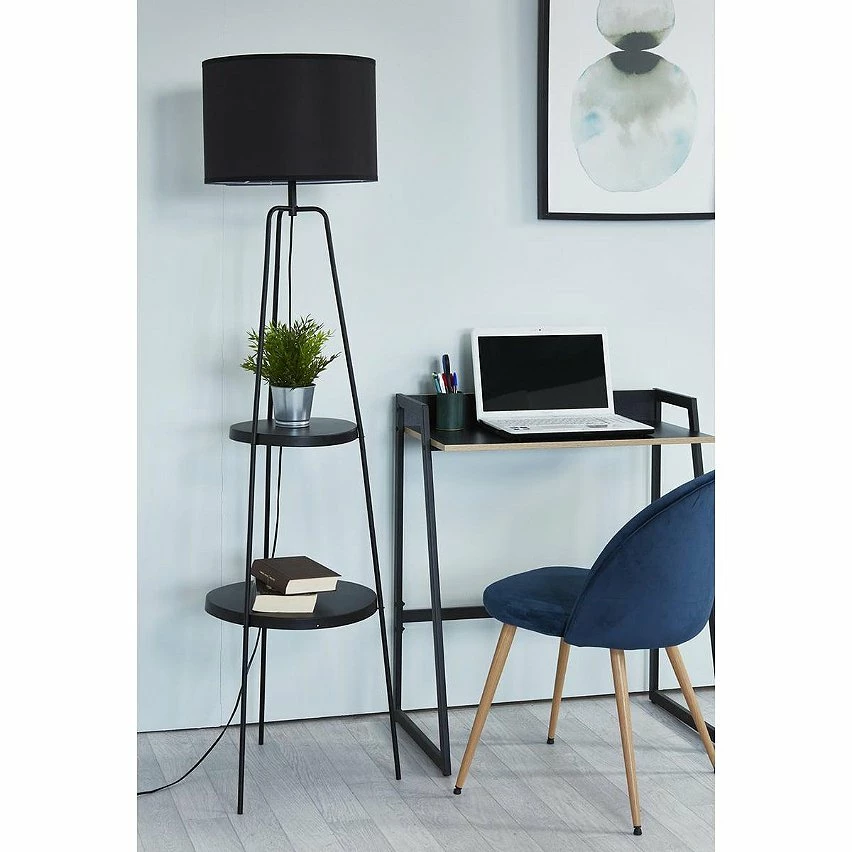 Grosses soldes ✨ Altobuy CIRCLE - Lampadaire en Métal Noir 2 Etagères Abat-Jour en Tissu Noir ⭐ – Image 6