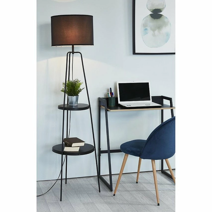 Grosses soldes ✨ Altobuy CIRCLE - Lampadaire en Métal Noir 2 Etagères Abat-Jour en Tissu Noir ⭐ – Image 7
