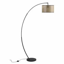 Meilleur prix 🎁 Altobuy ISAAC - Lampadaire en Métal Noir Abat-jour en PVC Aspect Cannage 🎉
