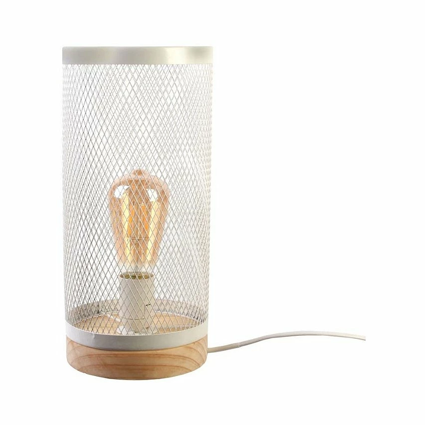 Vente flash đ The Home Deco Light Lampe cylindrique mĂ©tal grillagĂ© socle en bois blanc âš