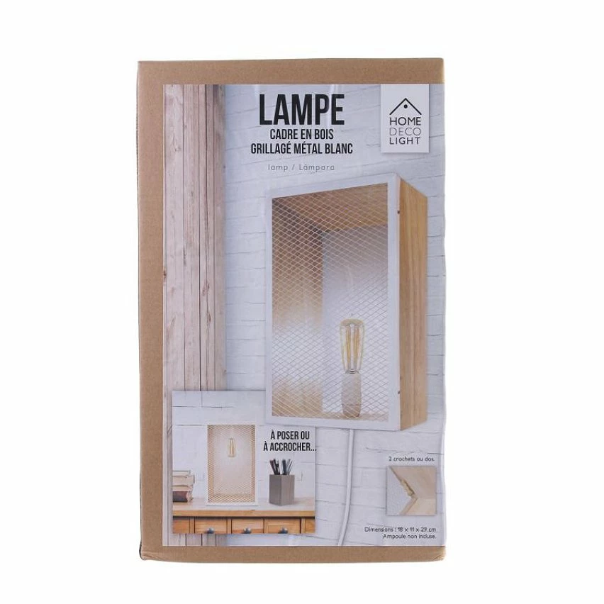 Tout neuf 👏 Paris prix Lampe à Poser Bois & Métal "Cadre" 29cm Blanc & Naturel 💯 – Image 7