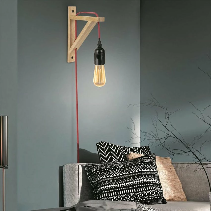 Grosses soldes ⭐ The Home Deco Light Lampe Murale en Bois "Fact" 22cm Naturel & Rouge 😉 – Image 5