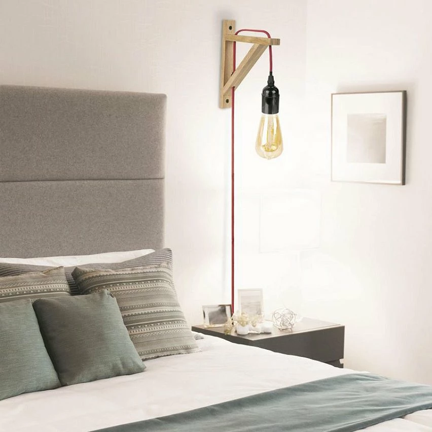 Grosses soldes ⭐ The Home Deco Light Lampe Murale en Bois "Fact" 22cm Naturel & Rouge 😉 – Image 6