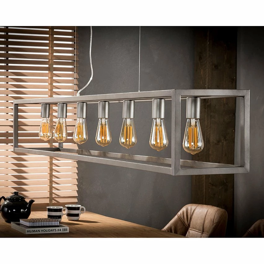 Grosses soldes đ Lampea Suspension industrielle en mĂ©tal argentĂ© 7 lampes Sylvia đ€© â Image 2