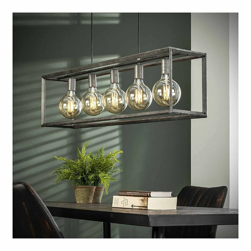 Sortie đ€© Lampea Suspension industrielle en mĂ©tal argentĂ© 5 lampes Baptiste đ â Image 2