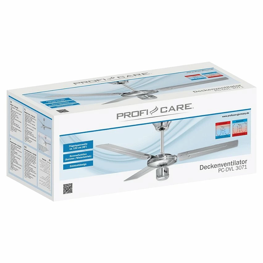 Tout neuf đ Ventilateur de Plafond, Silencieux, 3 Vitesses, Fonction ĂtĂ©-Hiver, Acier Inox. 60 Argent ProficareDVL 3071 đ â Image 5