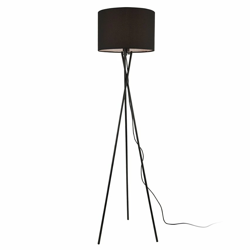 Coupon 🤩 Lampadaire Trépied Moderne Lampe sur Pied Design E27 Métal Tissu Hauteur 154 cm Noir lux.pro ⌛ – Image 5