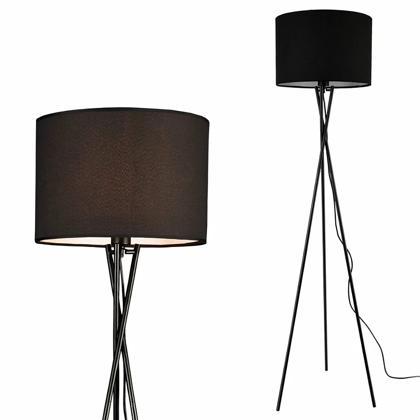 Coupon 🤩 Lampadaire Trépied Moderne Lampe sur Pied Design E27 Métal Tissu Hauteur 154 cm Noir lux.pro ⌛ – Image 6