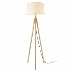 Remise 🧨 [lux.pro] Lampadaire Lampe à Pied avec Abat-jour Bois Métal Tissu Effet Bois et Blanc 153 cm 🔥