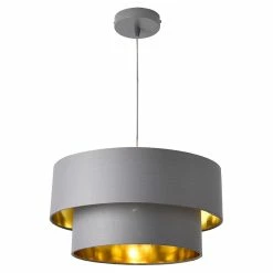 Nouveau ⌛ Lampe à Suspendre Moderne Suspension Design Douille E27 60W en Métal et Textile Diamètre 40 cm Gris Doré [lux.pro] 🎉
