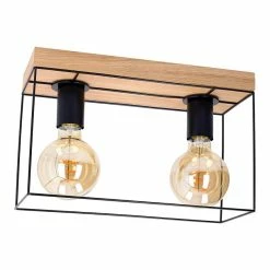 Tout neuf 🎉 Paris prix Plafonnier Design 2 Têtes "Gretter" 55cm Chêne Huilé 🥰