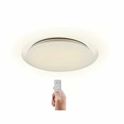 Grosses soldes ⌛ VELAMP STARRY: Plafonnier rond, LED 36W, 2600lm, Ø46cm. Changement de couleur et télécommande ❤️