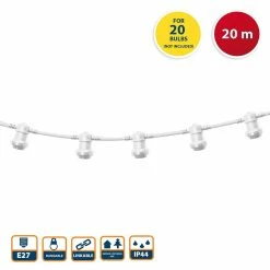 Le moins cher 😉 VELAMP PARTY LIGHT: Guirlande IP44 prolongeable 20m, 20 douilles E27, blanc ✨