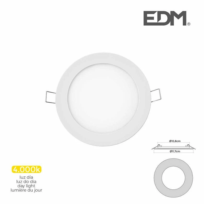 Grosses soldes 💯 EDM Downlight LED 6W rond ∅11,7cm Blanc - Blanc Naturel 4000K ✔️