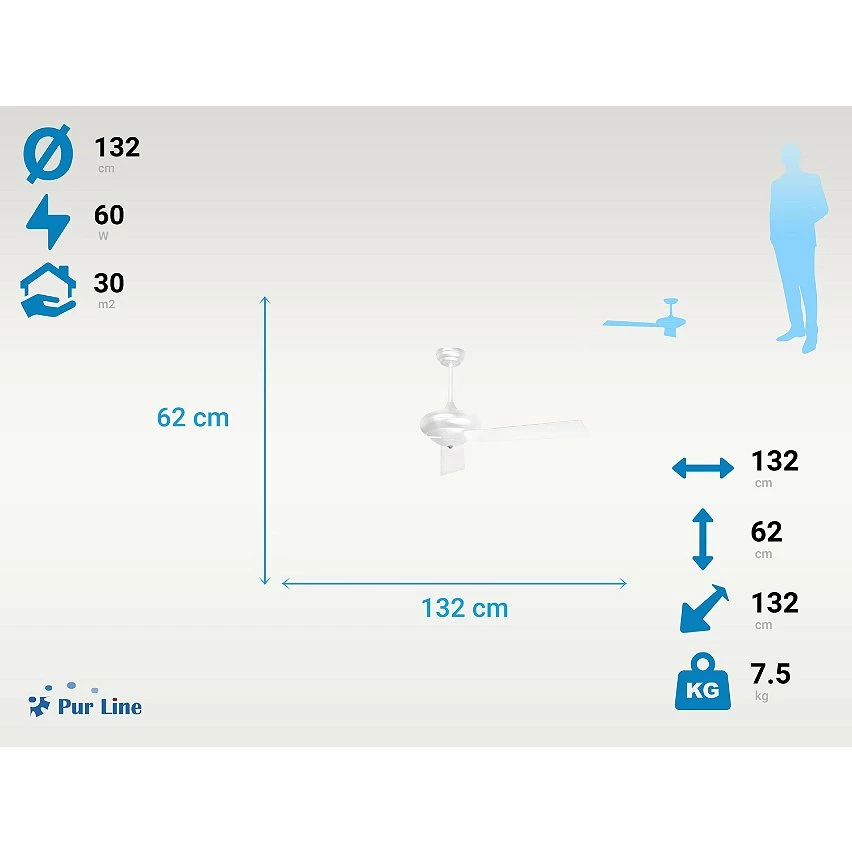 Remise 🌟 Purline Ventilateur de plafond 60W réversible avec commande murale 🌟 – Image 5