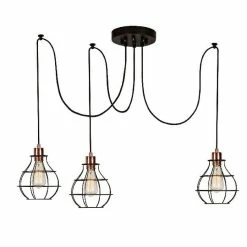 Vente flash 🧨 HOMEMANIA Lampe à Suspension Wire-Fall - Cuivre, noir - 180 x 180 x 113 cm ✔️