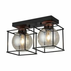 Bon marchĂ© đ§š HOMEMANIA Lampe de Plafond Arne - Noir, Cuivre - 15 x 36 x 22 cm đ€©