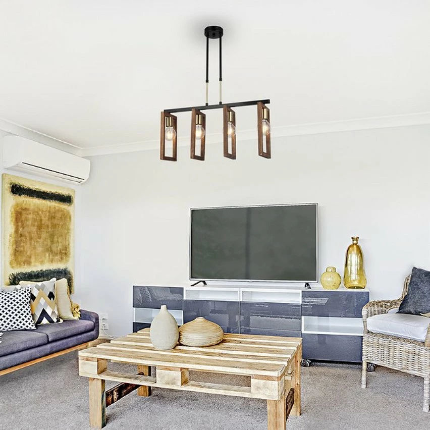 Offres 🔔 HOMEMANIA Lampe à Suspension Era - Or, Noir, Bois - 67 x 17 x 91 cm 😉 – Image 2