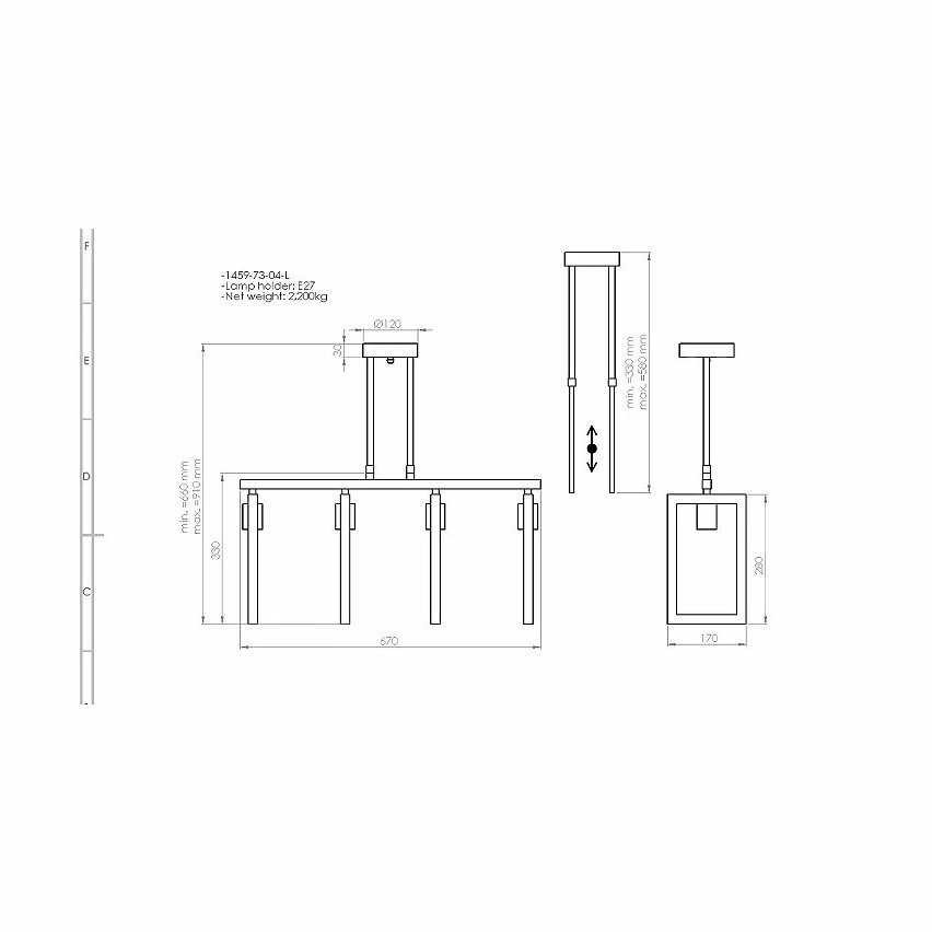 Offres 🔔 HOMEMANIA Lampe à Suspension Era - Or, Noir, Bois - 67 x 17 x 91 cm 😉 – Image 3