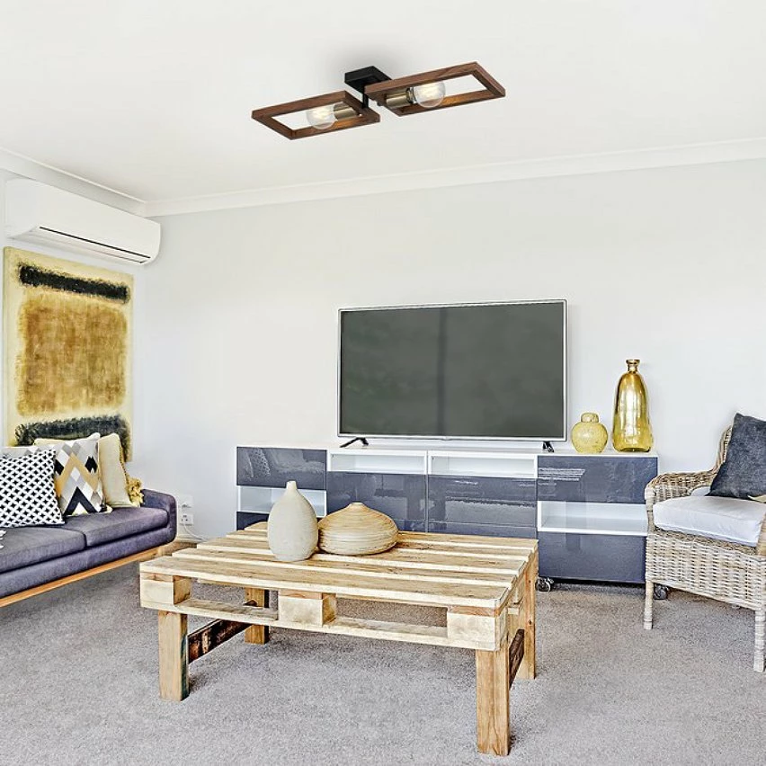 De gros ✨ HOMEMANIA Lampe de Plafond Era - Or, Noir, Bois - 62 x 17 x 9 cm ✔️ – Image 2