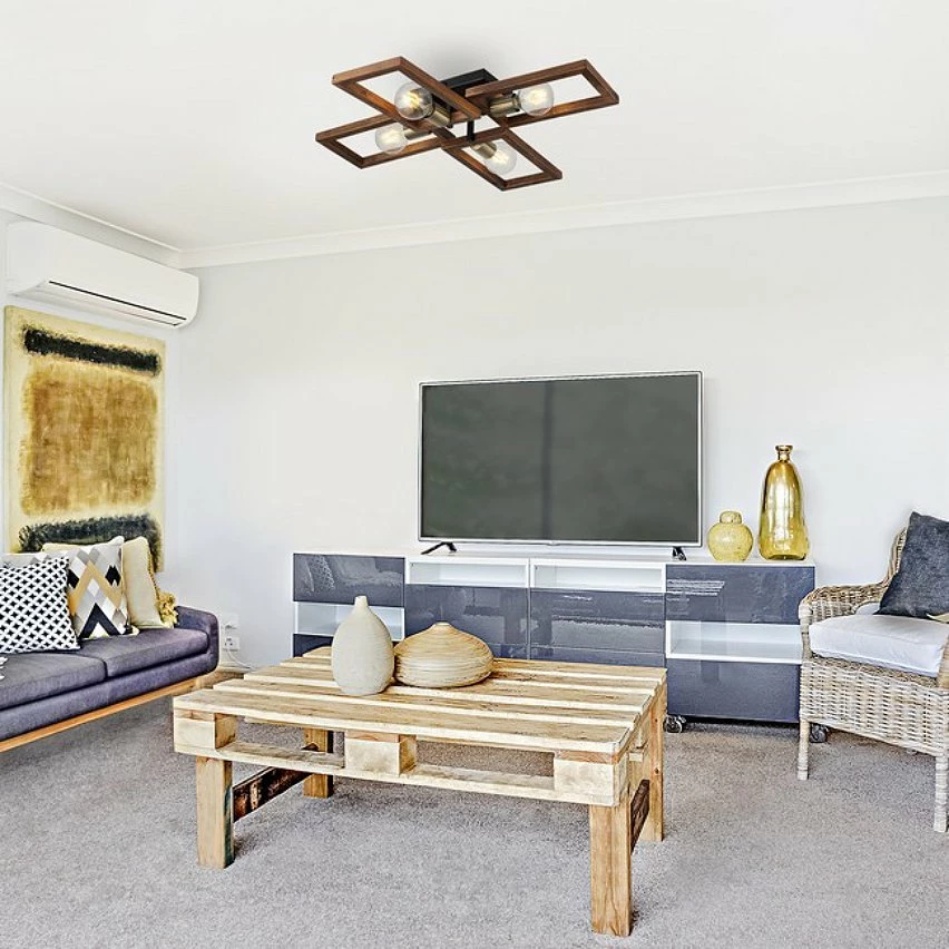 Remise 💯 HOMEMANIA Lampe de Plafond Era - Or, Noir, Bois - 70 x 66 x 12 cm ✨ – Image 2