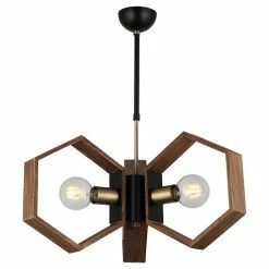 Budget 👏 Homemania Lampe à Suspension Lugo - Or, Noir, Bois - 47 x 47 x 69 cm 😀