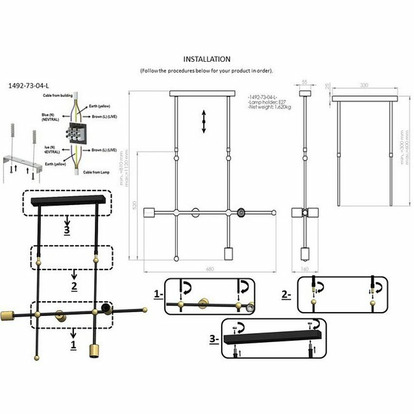 Top 10 đ HOMEMANIA Lampe Ă Suspension Rena - Or, noir - 16 x 68 x 112 cm đ â Image 3