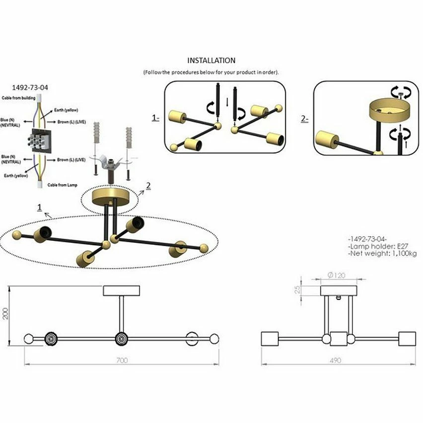 Vente flash 👍 HOMEMANIA Lampe de Plafond Rena - Or, noir - 49 x 70 x 20 cm ❤️ – Image 3
