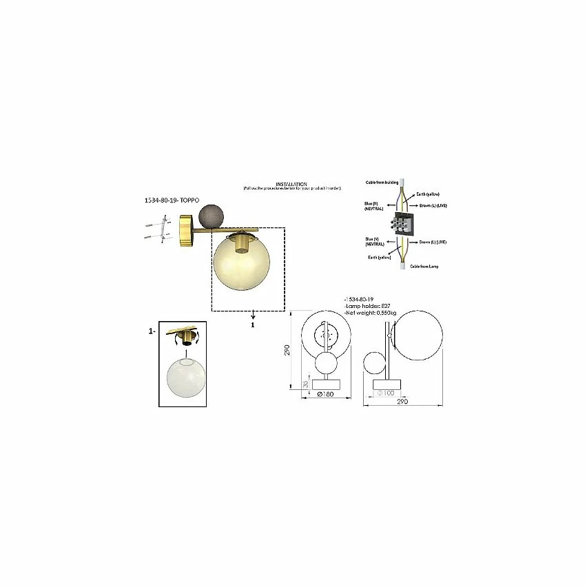 Bon marché 🎁 HOMEMANIA Lampe murale Toppo - Or - 18 x 28 x 33 cm ✔️ – Image 3