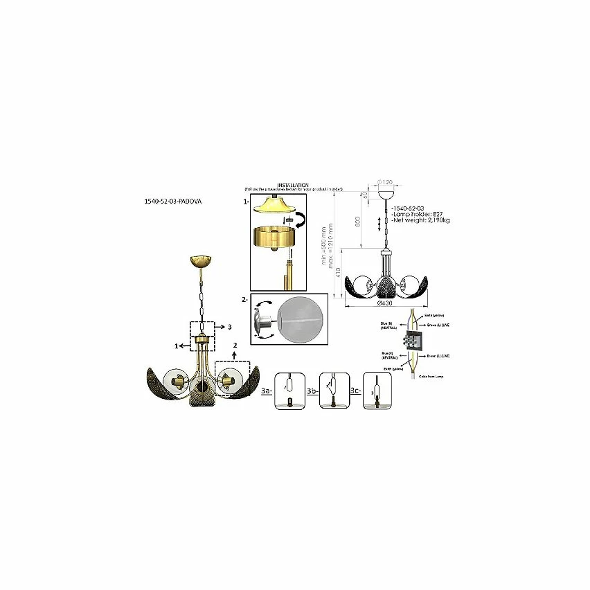 Offres ✨ HOMEMANIA Lustre Padova - Or - 64 x 64 x 95 cm ✔️ – Image 3