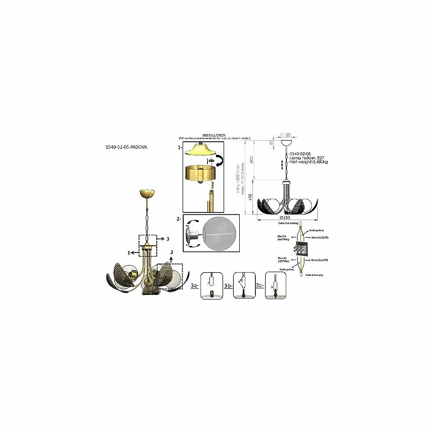 Offres đ HOMEMANIA Lustre Padova - Or - 64 x 64 x 95 cm đ â Image 3
