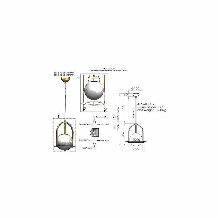 Grosses soldes 💯 HOMEMANIA Lampe de suspension Lampon - Or - 20 x 20 x 110 cm ❤️ – Image 3