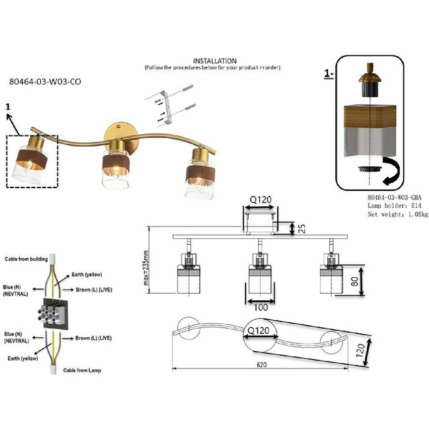 Remise đ§š HOMEMANIA Lampe murale Solo - Or - 62 x 12 x 23,5 cm â â Image 3