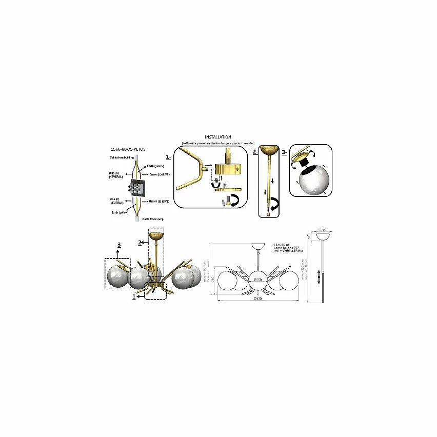 Meilleure vente đ„° HOMEMANIA Lampe de suspension Petos - Or - 66 x 66 x 72 cm đ â Image 3