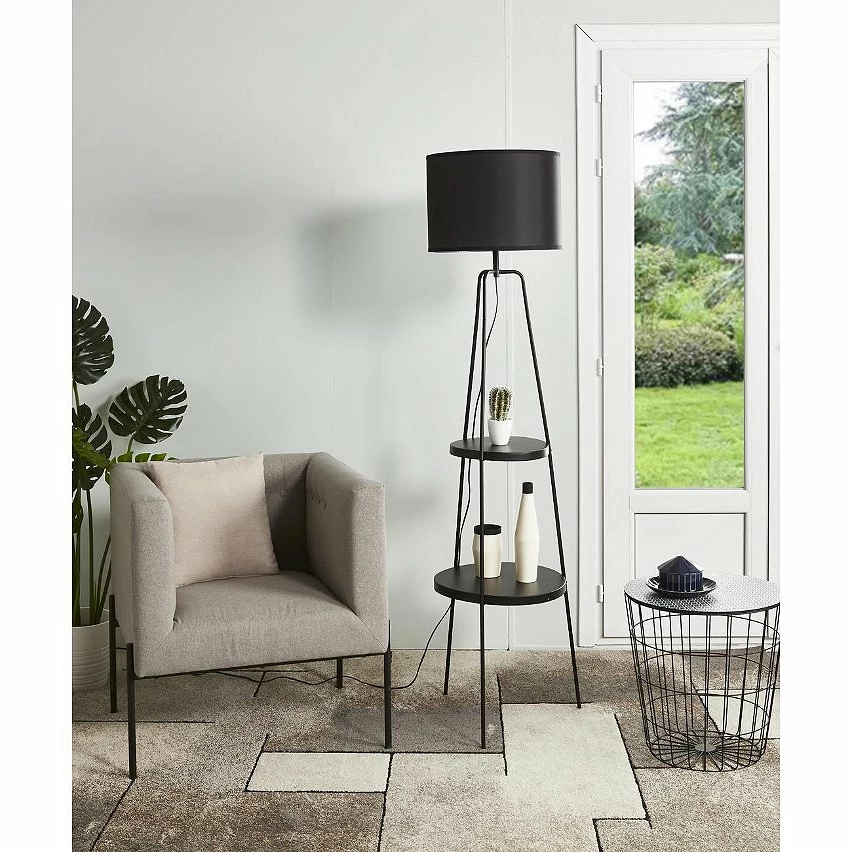 Acheter ⭐ ATHM Design Lampadaire HAINES Noir - abat jour Tissu pieds Metal Noir 💯 – Image 2