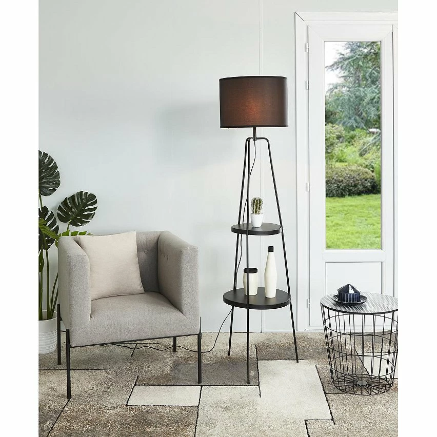 Acheter ⭐ ATHM Design Lampadaire HAINES Noir - abat jour Tissu pieds Metal Noir 💯 – Image 6