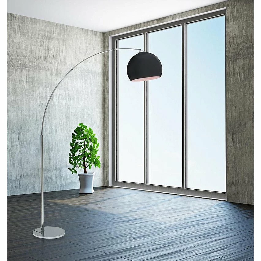 Meilleure vente â ATHM Design Lampadaire BALLA Noir - abat jour PVC pieds metal chrome đ â Image 2