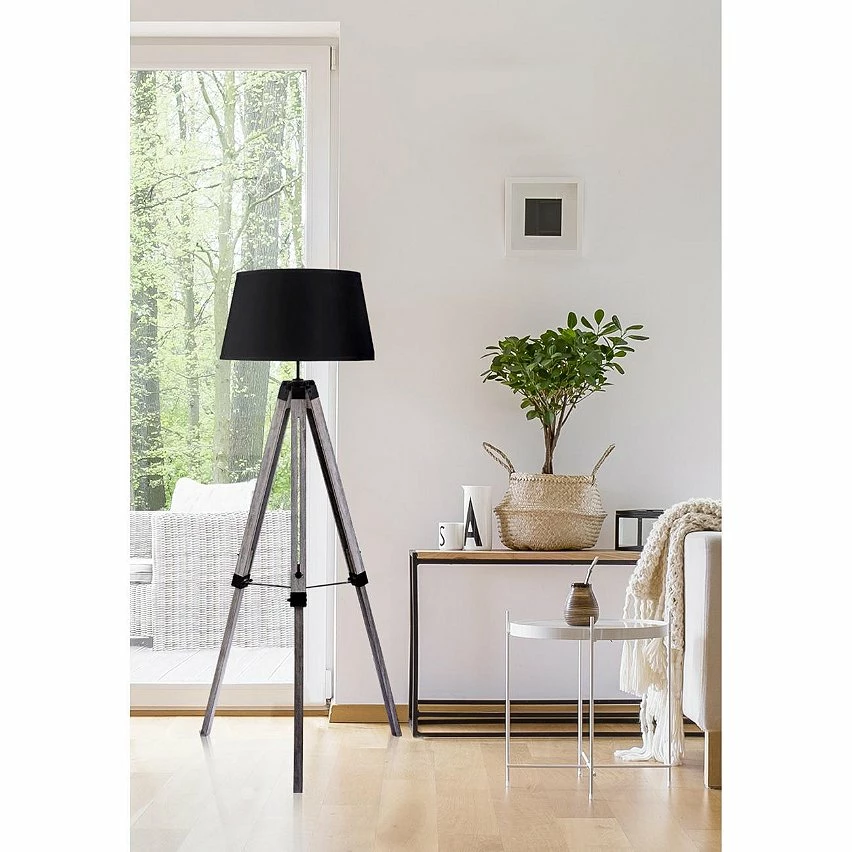 Coupon â ATHM Design Lampadaire ASHER Noir - abat jour Tissu pieds Bois đ„° â Image 2