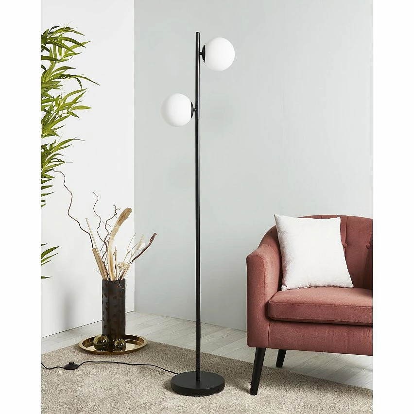 Budget 🥰 ATHM Design Lampadaire RETRO Noir - abat jour verre pieds metal brossé 🧨 – Image 5