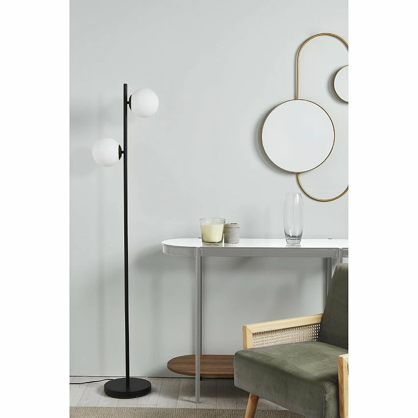 Budget 🥰 ATHM Design Lampadaire RETRO Noir - abat jour verre pieds metal brossé 🧨 – Image 6